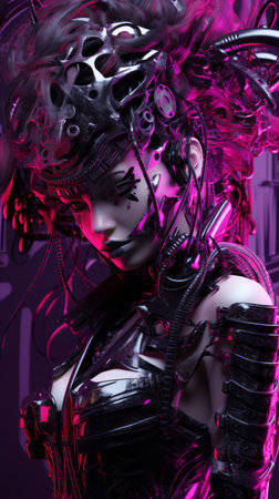 a woman with purple hair and a robot headの素材