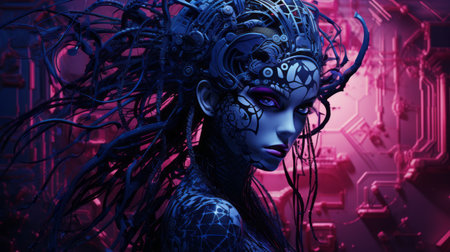 a woman with purple hair and dark makeupの素材
