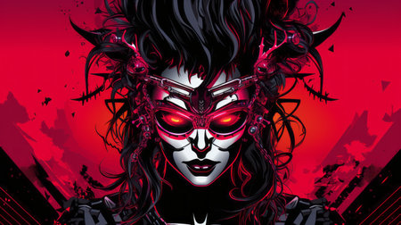 an illustration of a woman with horns and red eyesの素材