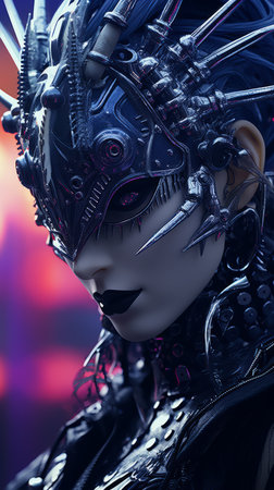 an image of a woman in a futuristic outfit with spikes on her headの素材