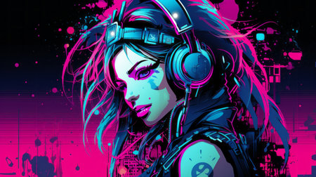 an illustration of a woman with headphonesの素材