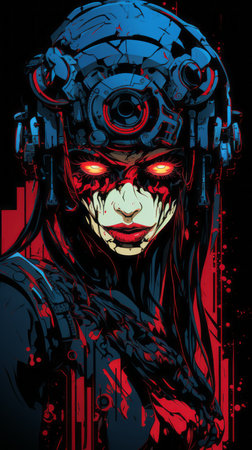 an illustration of a woman with blood on her faceの素材