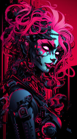 an illustration of a woman with pink hair and blue eyesの素材
