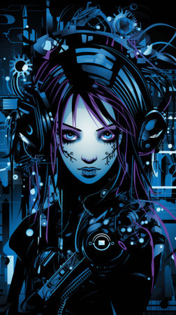 an illustration of a girl with headphones onの素材