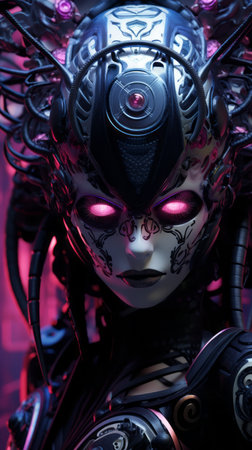 an image of a woman in a futuristic outfit with pink eyesの素材