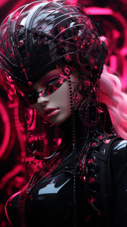 an image of a woman in black and redの素材