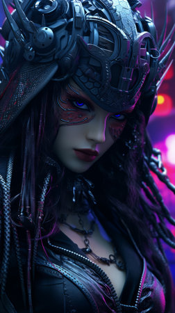 an image of a woman with blue eyes and black hairの素材