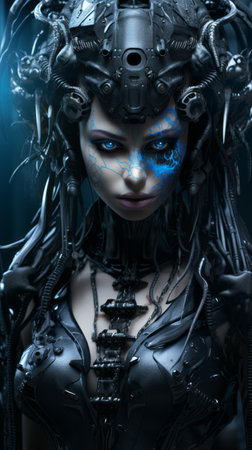 an image of a woman with blue eyes and black hairの素材
