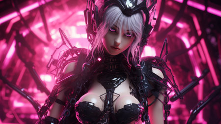 an image of a woman in black and pinkの素材
