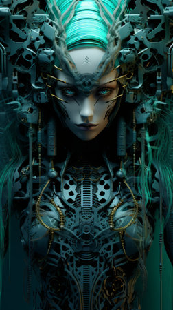 an image of a woman with blue hair and green hairの素材