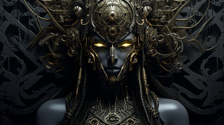 an image of a woman with golden eyes and an elaborate headdressの素材