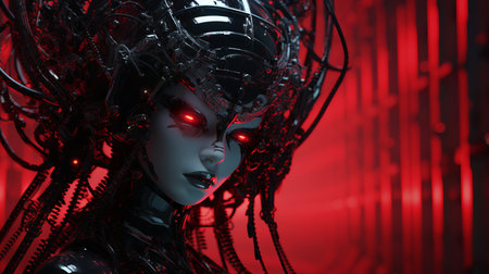 an image of a woman with glowing red eyesの素材