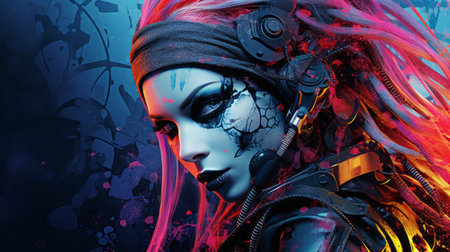 an image of a woman with colorful hair and makeupの素材