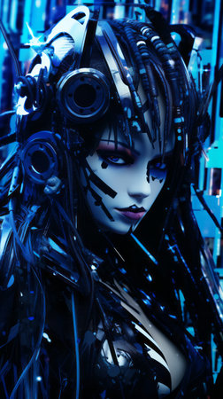 an image of a woman with blue and black hairの素材