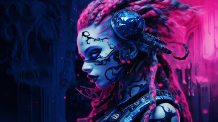 an image of a woman with pink hair and blue eyesの素材