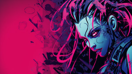 an image of a woman with purple hair and blue eyesの素材