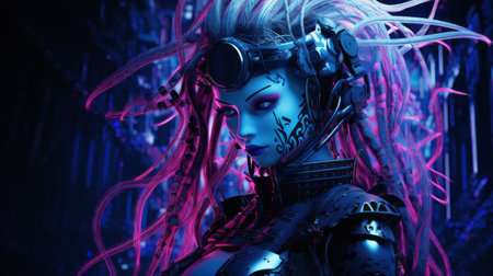an image of a woman with pink hair and blue eyesの素材
