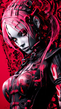 an image of a woman with pink hairの素材