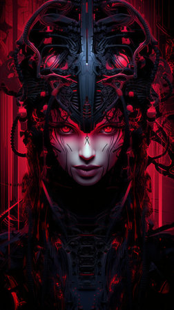 an image of a woman with red and black hairの素材