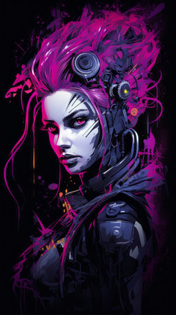 an image of a woman with pink hair and purple makeupの素材