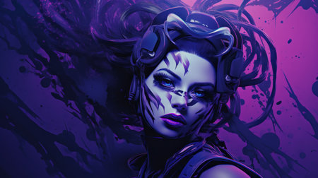 an image of a woman with purple paint on her faceの素材