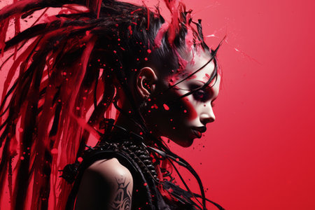 an image of a woman with red hair and black makeupの素材