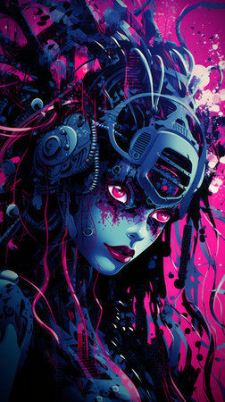 an image of a woman with purple hair and pink eyesの素材