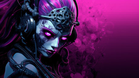 an image of a woman with purple hair and purple eyesの素材