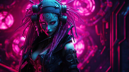 an image of a woman with purple hairの素材