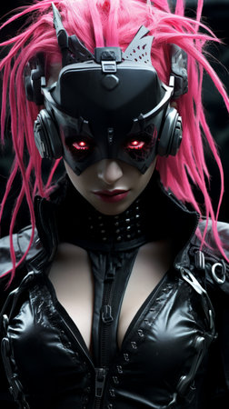 an image of a woman with pink hairの素材