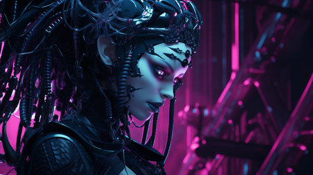 an image of a woman with purple hairの素材
