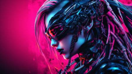 cyberpunk girl with pink and black backgroundの素材