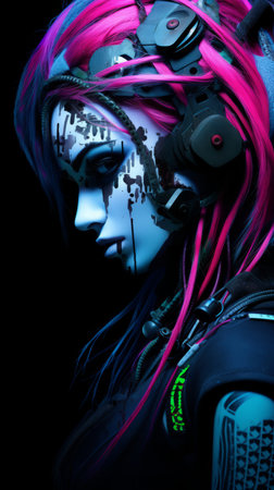 an image of a woman with pink hair and blue makeupの素材