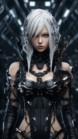 an image of a woman with white hair and black clothesの素材