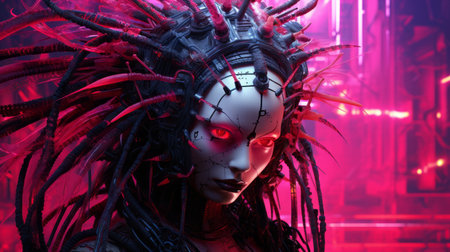 an image of a woman with red hair and red eyesの素材