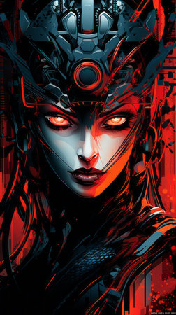 an image of a woman with red eyes and black hairの素材