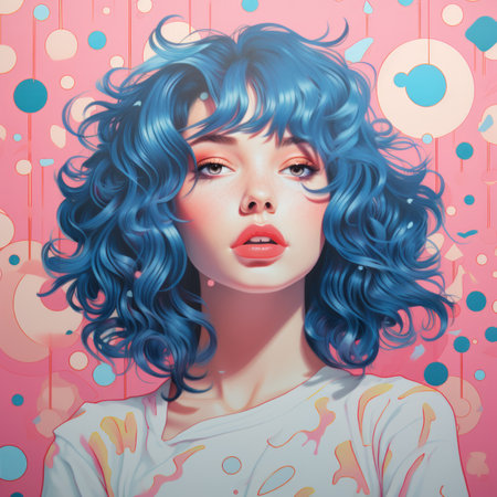 a painting of a woman with blue hairの素材