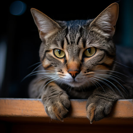 a close up of a cat laying on a tableの素材