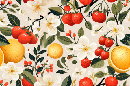 a seamless pattern with strawberries oranges and lemonsの素材