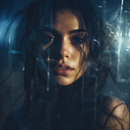 portrait of a beautiful young woman in a dark roomの素材