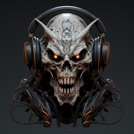 an image of a skull with headphones on its headの素材