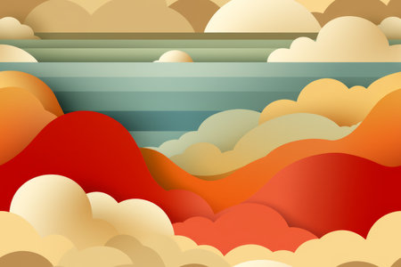 an abstract illustration of clouds and mountains in red orange and yellowの素材