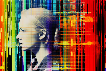a woman in front of a multicolored backgroundの素材