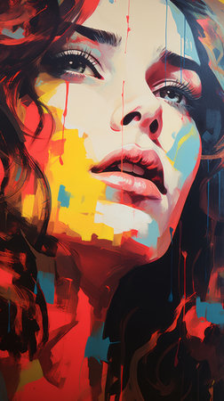 a painting of a woman with bright colorsの素材