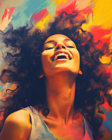 a painting of a woman with curly hairの素材