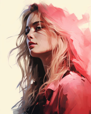 a painting of a woman with long blonde hairの素材