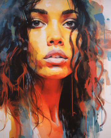 a painting of a woman with long hairの素材