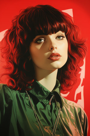 a painting of a woman with red hairの素材