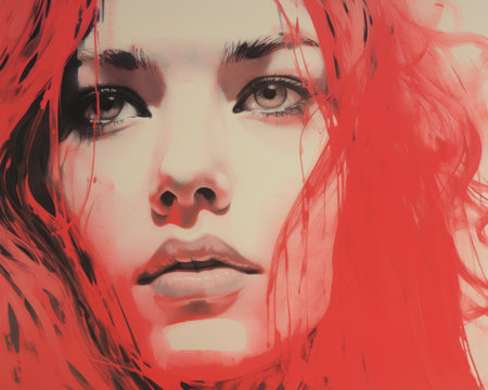 a painting of a woman with red hairの素材