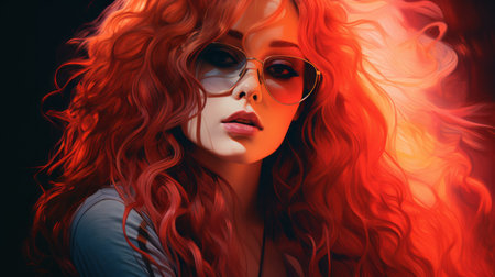 a painting of a woman with red hair and sunglassesの素材